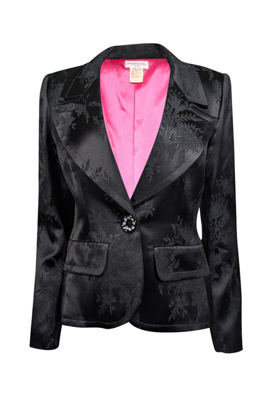 Current Boutique-Yves Saint Laurent - Black Floral Satin Brocade Blazer Sz 6