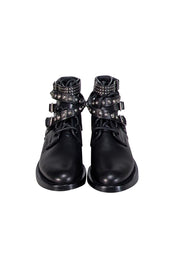 Current Boutique-Yves Saint Laurent - Black Leather "Ranger" Short Studded Ankle Boot Sz 7