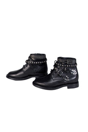 Current Boutique-Yves Saint Laurent - Black Leather "Ranger" Short Studded Ankle Boot Sz 7