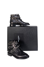 Current Boutique-Yves Saint Laurent - Black Leather "Ranger" Short Studded Ankle Boot Sz 7