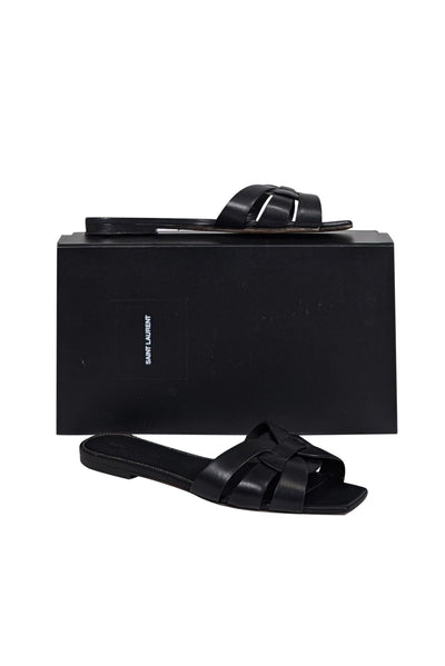 Current Boutique-Yves Saint Laurent - Black Leather Slide Sandals Sz 9