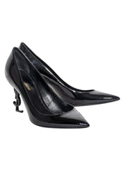 Current Boutique-Yves Saint Laurent - Black Patent Leather Pointed Tow Logo Heel Pumps Sz 9.5