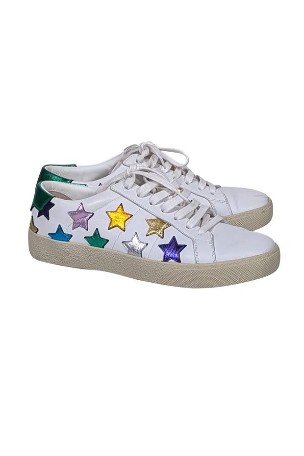 Current Boutique-Yves Saint Laurent - White & Multicolor Metallic Star Print Sneakers Sz 8