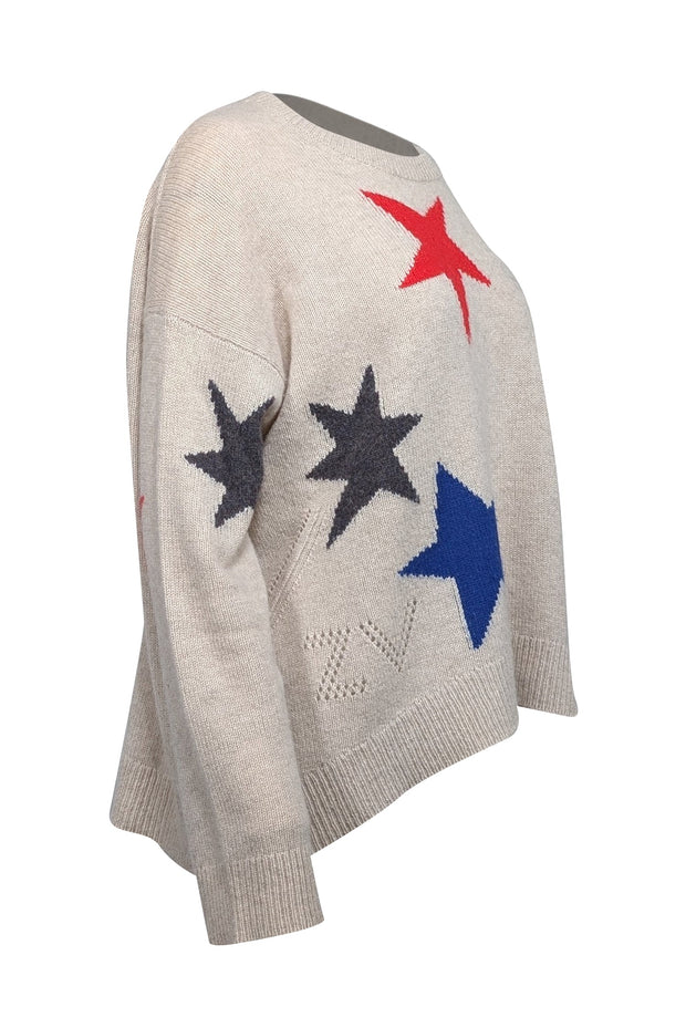 Current Boutique-Zadig & Voltaire - Beige Cashmere Sweater w/ Star Pattern Sz M