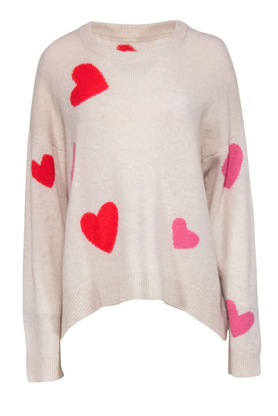 Current Boutique-Zadig & Voltaire - Beige w/ Pink & Red Heart Print Sweater Sz M