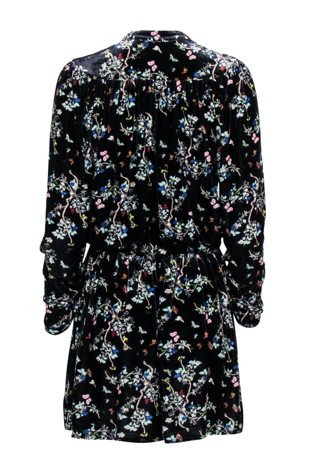 Current Boutique-Zadig & Voltaire - Black Butterfly Print Velvet Long Sleeve Dress Sz S