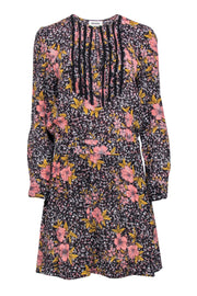 Current Boutique-Zadig & Voltaire - Black, Pink, & Mustard Floral Print Silk Dress Sz M