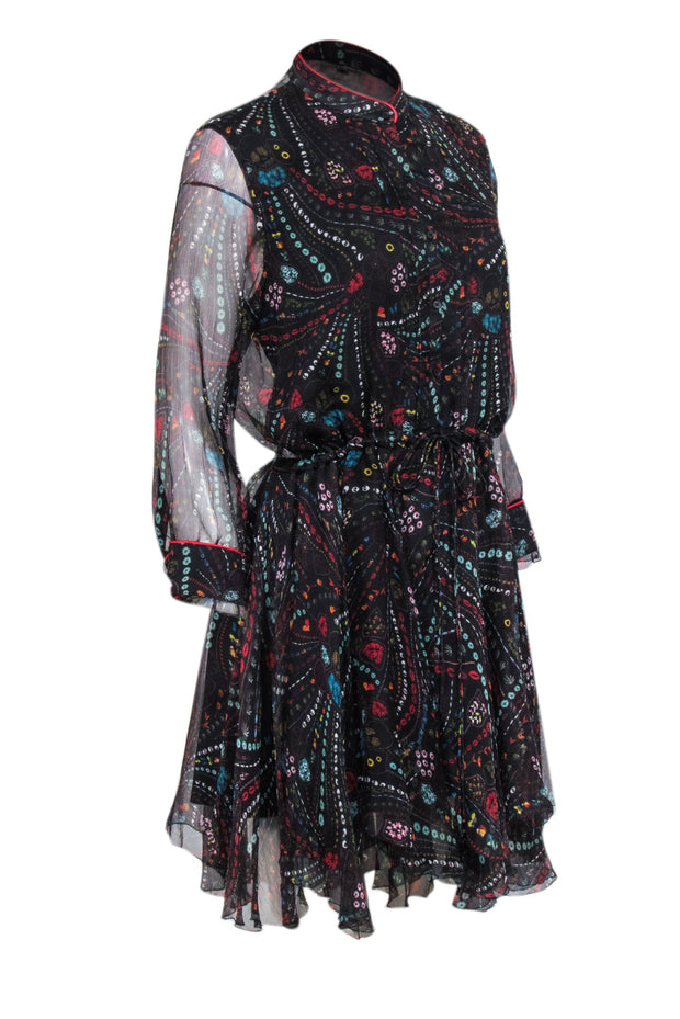 Current Boutique-Zadig & Voltaire - Black w/ Multicolor Psychedelic Print Silk Chiffon Dress Sz L