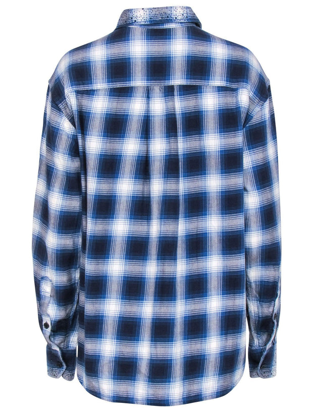 Current Boutique-Zadig & Voltaire - Blue & White Plaid Flannel w/ Rhinestones Sz L