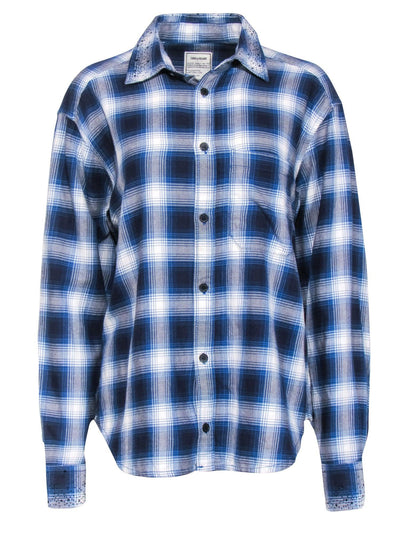 Current Boutique-Zadig & Voltaire - Blue & White Plaid Flannel w/ Rhinestones Sz L