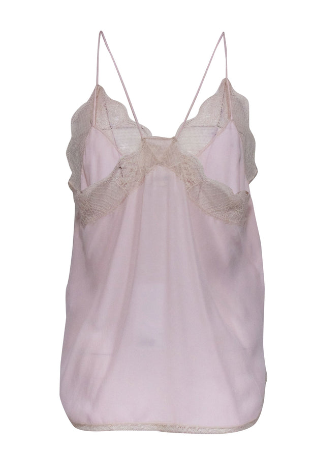 Current Boutique-Zadig & Voltaire - Blush Pink Slip Tank w/ Cream Lace Trim Sz M