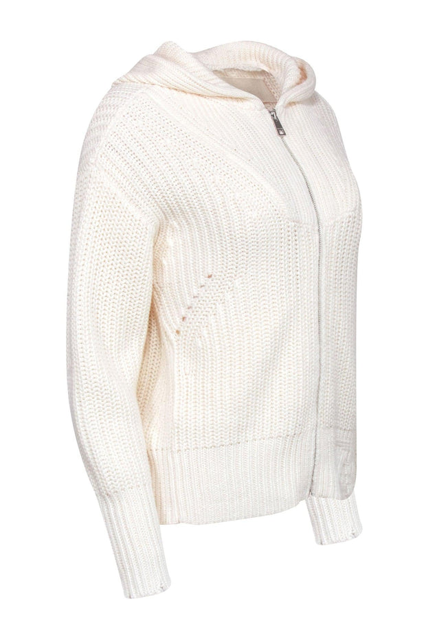 Current Boutique-Zadig & Voltaire - Cream Cable Knit Zip-Up Hooded Cardigan Sz XS