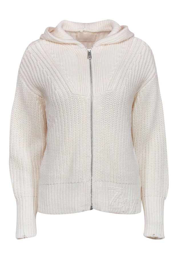 Current Boutique-Zadig & Voltaire - Cream Cable Knit Zip-Up Hooded Cardigan Sz XS