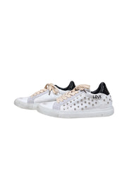 Current Boutique-Zadig & Voltaire - Distressed White Leather Heart Embellished Sneakers Sz 9