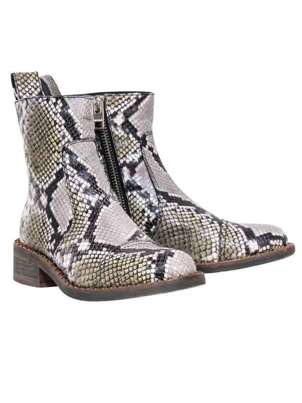 Current Boutique-Zadig & Voltaire - Grey & Black Reptile Print Short Boots Sz 8