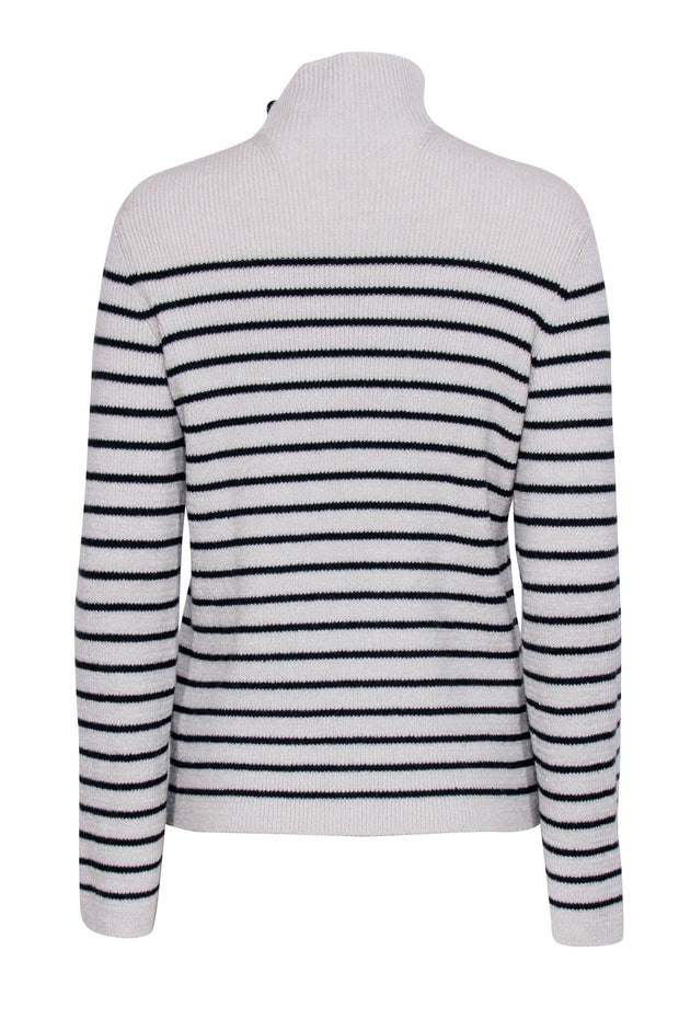 Current Boutique-Zadig & Voltaire - Ivory & Dark Navy Striped Funnel Neck Sweater Sz S