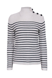 Current Boutique-Zadig & Voltaire - Ivory & Dark Navy Striped Funnel Neck Sweater Sz S