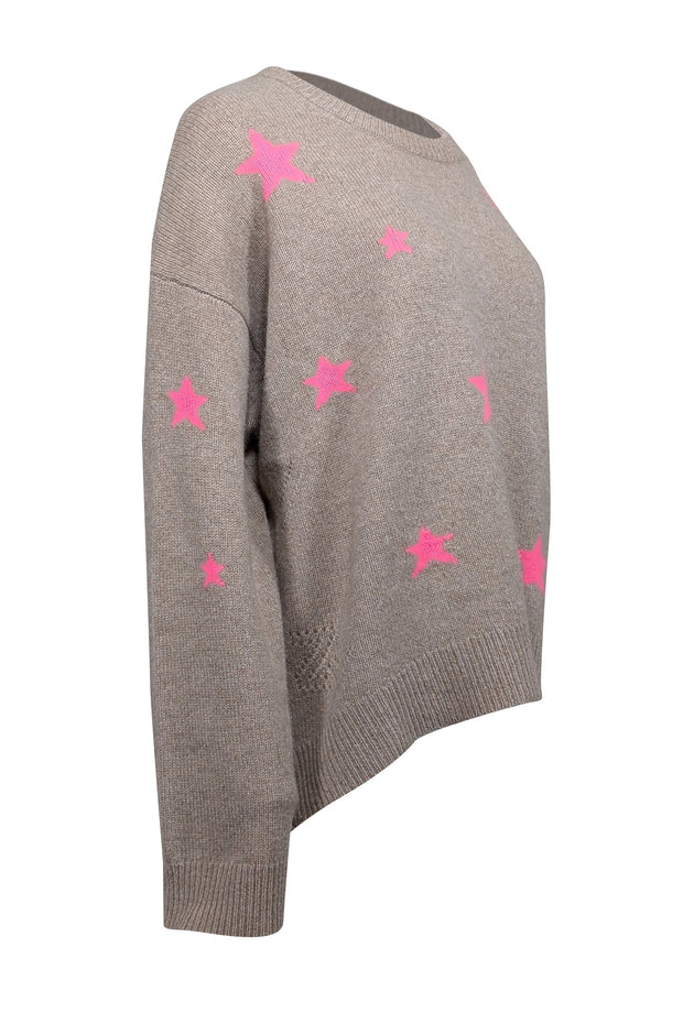 Current Boutique-Zadig & Voltaire - Light Brown & Pink Star Pattern Cashmere Sweater Sz M