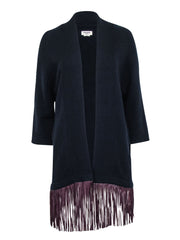 Current Boutique-Zadig & Voltaire - Navy Cashmere Duster Cardigan w/ Maroon Leather Trim Sz XS/S