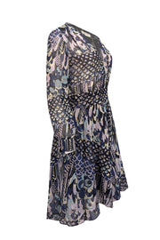 Current Boutique-Zadig & Voltaire - Navy Mixed Print Silk Dress w/ Metallic Clip Dots Sz S