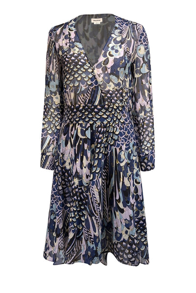 Current Boutique-Zadig & Voltaire - Navy Mixed Print Silk Dress w/ Metallic Clip Dots Sz S