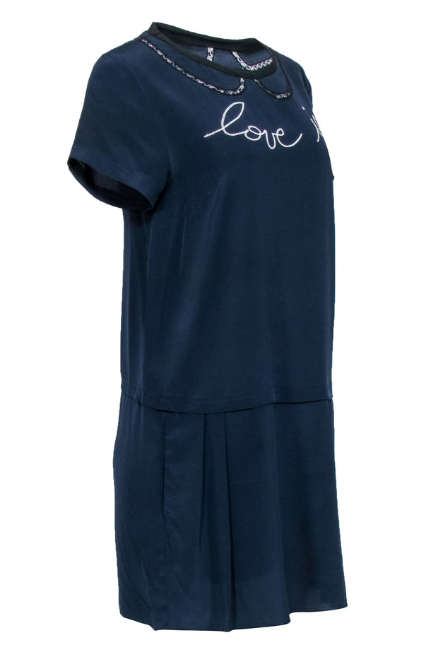 Current Boutique-Zadig & Voltaire - Navy Short-Sleeve Dress w/ Embroidery Sz S