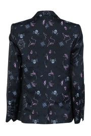 Current Boutique-Zadig & Voltaire - Navy w/ Black, Lavender, & Blue Skull Brocade Blazer Sz 2