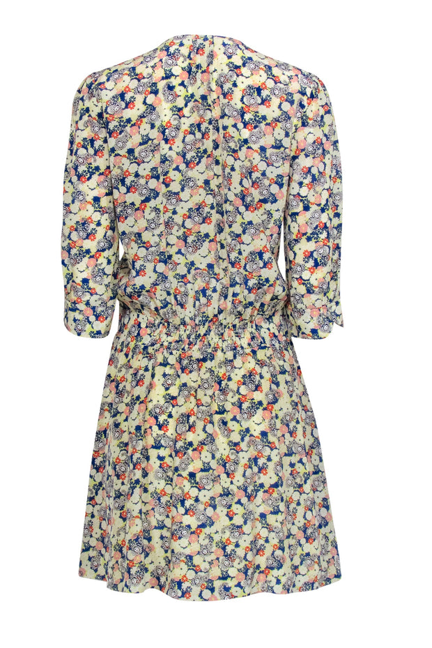 Current Boutique-Zadig & Voltaire - Pale Yellow & Blue Floral Skull Print Silk Dress Sz M