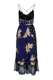 Current Boutique-Zadig & Voltaire - Purple & Cream Floral w/ Navy Lace Trim Sleeveless Maxi Dress Sz L