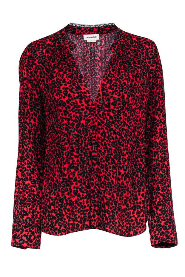 Current Boutique-Zadig & Voltaire -Red & Black Leapord Print V-Neck Blouse Sz M