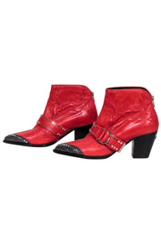 Current Boutique-Zadig & Voltaire - Red & Black Leather Western Booties Sz 9