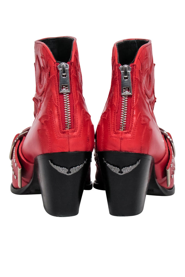 Current Boutique-Zadig & Voltaire - Red & Black Leather Western Booties Sz 9