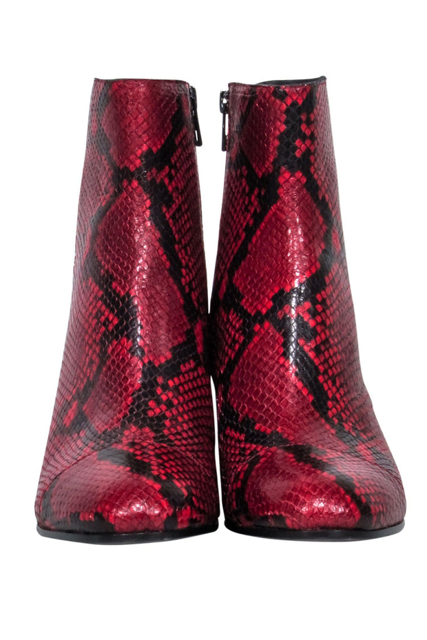 Current Boutique-Zadig & Voltaire - Red & Black Snake Skin Print Short Boots Sz 10