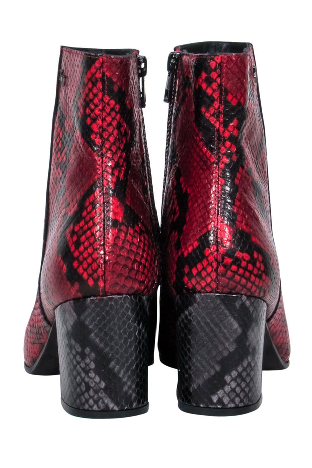 Current Boutique-Zadig & Voltaire - Red & Black Snake Skin Print Short Boots Sz 10