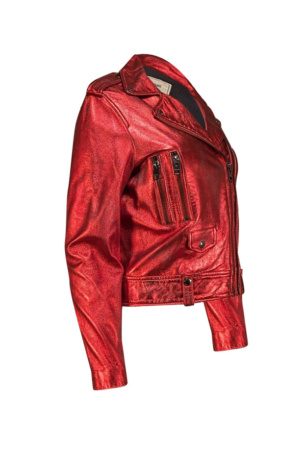 Current Boutique-Zadig & Voltaire - Red Metallic Leather Cropped Jacket Sz 8