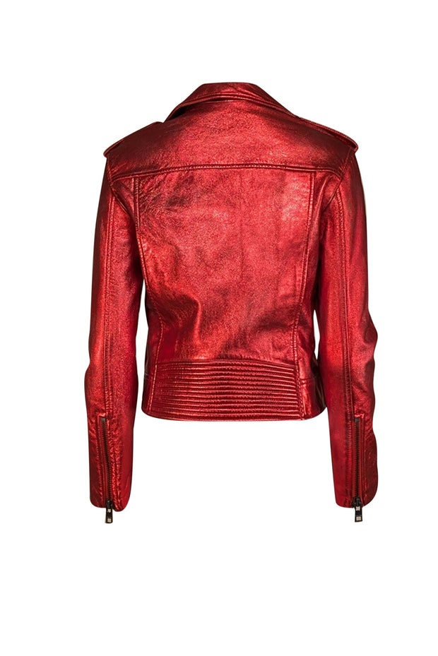 Current Boutique-Zadig & Voltaire - Red Metallic Leather Cropped Jacket Sz 8