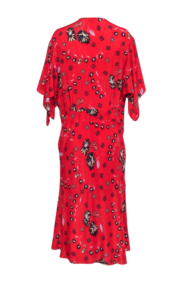 Current Boutique-Zadig & Voltaire - Red w/ Navy & Pale Yellow Mixed Print Maxi Dress Sz L