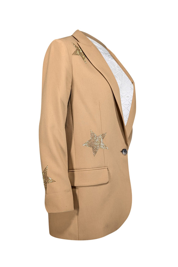 Current Boutique-Zadig & Voltaire - Tan Blazer w/ Gold Rhinestone Hearts Sz M