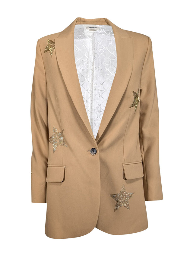 Current Boutique-Zadig & Voltaire - Tan Blazer w/ Gold Rhinestone Hearts Sz M