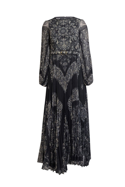 Current Boutique-Zimmermann - Black & Cream Paisley Print Pleated Long Sleeve Dress Sz 6