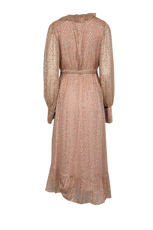 Current Boutique-Zimmermann - Blush Silk & Metallic Fil Coupe Wrap Dress Sz 10