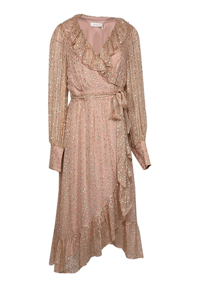 Current Boutique-Zimmermann - Blush Silk & Metallic Fil Coupe Wrap Dress Sz 10