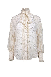 Current Boutique-Zimmermann - Cream & Gold Metallic Fil Coupé Silk-Blend Blouse Sz 4