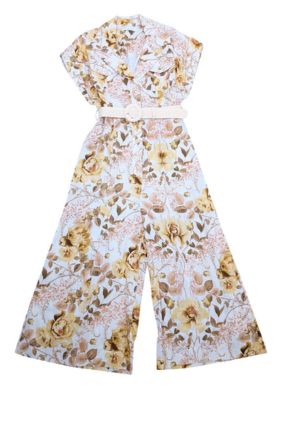 Current Boutique-Zimmermann - Cream & Yellow Floral Print Linen Jumpsuit Sz 6