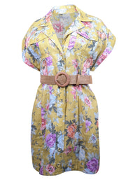 Current Boutique-Zimmermann - Mustard & Pink Floral Print Linen Belted Mini Dress Sz 6