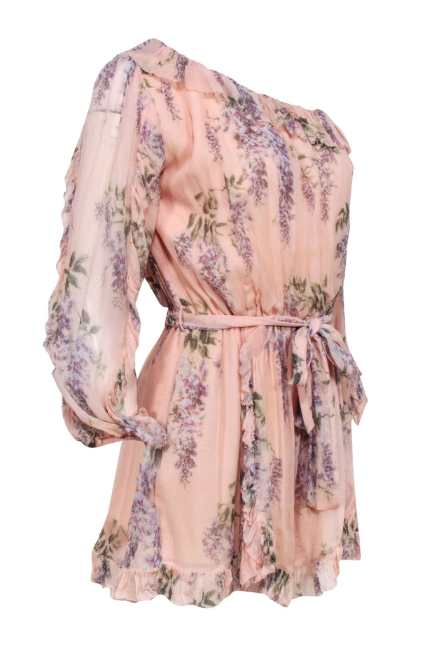 Current Boutique-Zimmermann - Peach Pink Floral Off The Shoulder Romper Sz 4