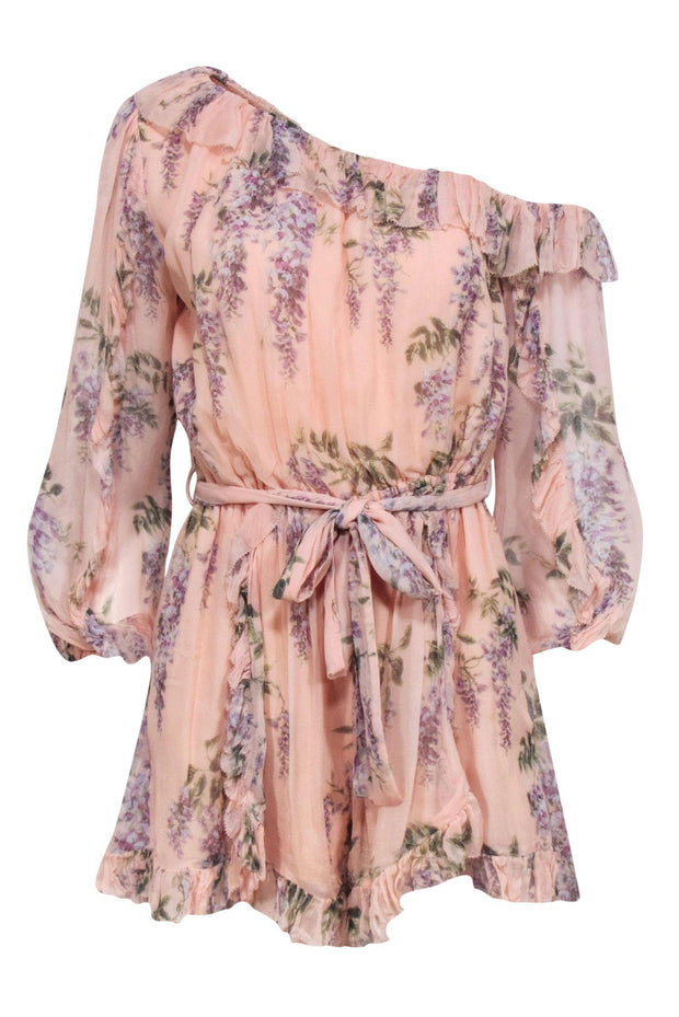 Current Boutique-Zimmermann - Peach Pink Floral Off The Shoulder Romper Sz 4