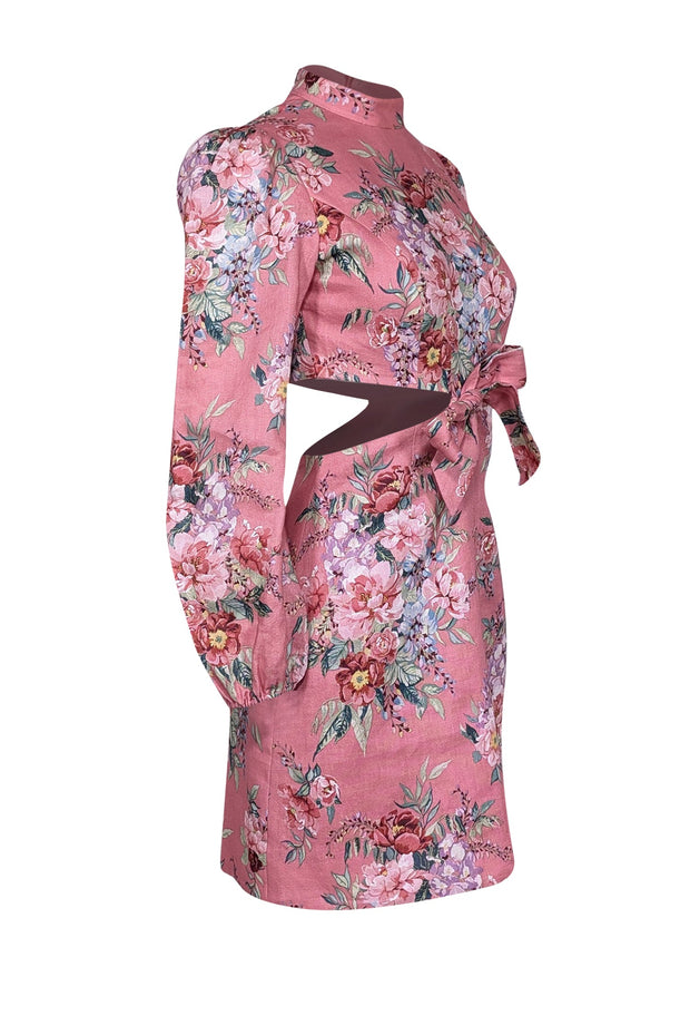 Current Boutique-Zimmermann - Pink w/ Multicolor Floral Print Linen Mini Dress Sz 4