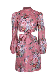 Current Boutique-Zimmermann - Pink w/ Multicolor Floral Print Linen Mini Dress Sz 4