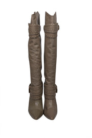 Current Boutique-Zimmermann - Taupe Leather Knee High Heeled Boots Sz 10